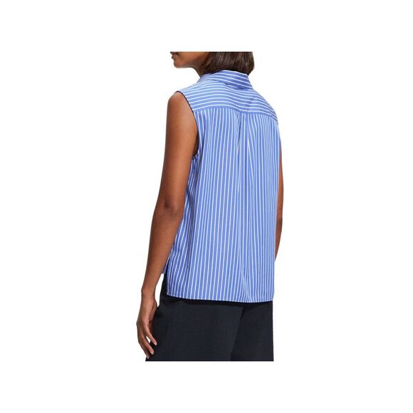 THEORY Womens Blue Striped Sleeveless Collared Top S - Picture 2 of 3